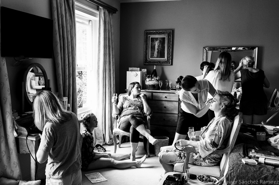 Bride and her bridesmaids getting ready. York wedding photographer