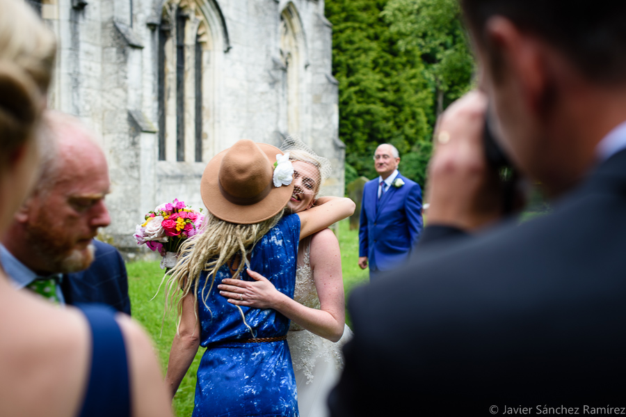 Hugs at the end of the wedding ceremony in York.