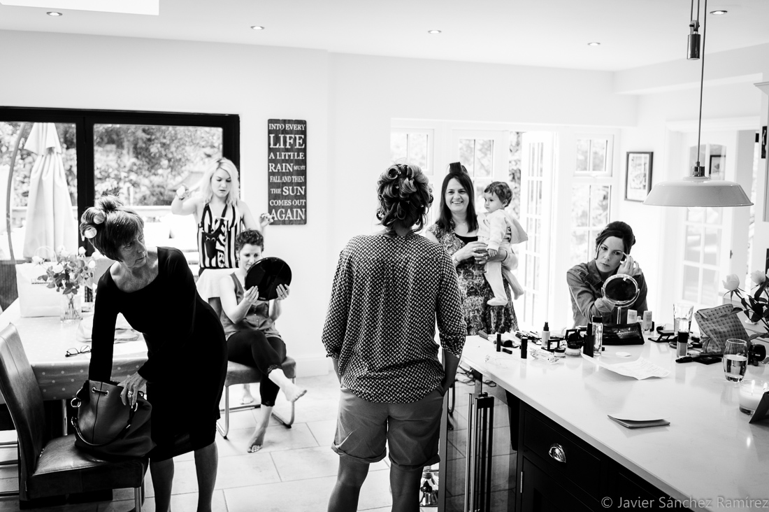 The bride, bridesmaids and family getting ready in Knaresborough, North Yorkshire