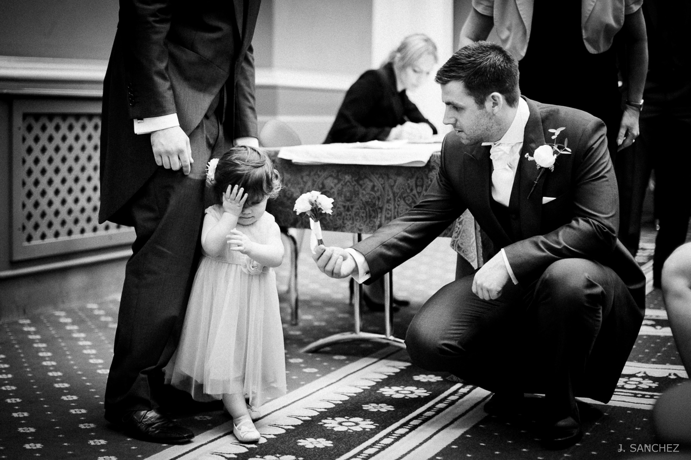The Groom and the flower girl at the Town Hall in Leeds