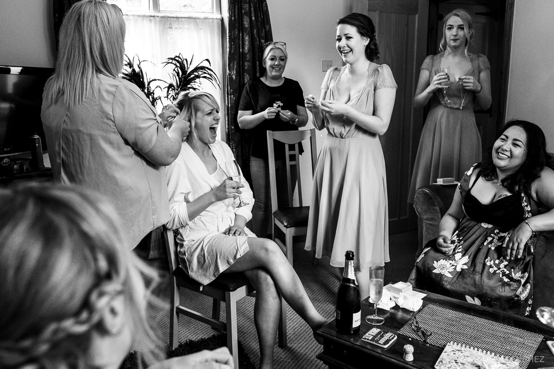 The bride, Bridesmaids and family getting ready.