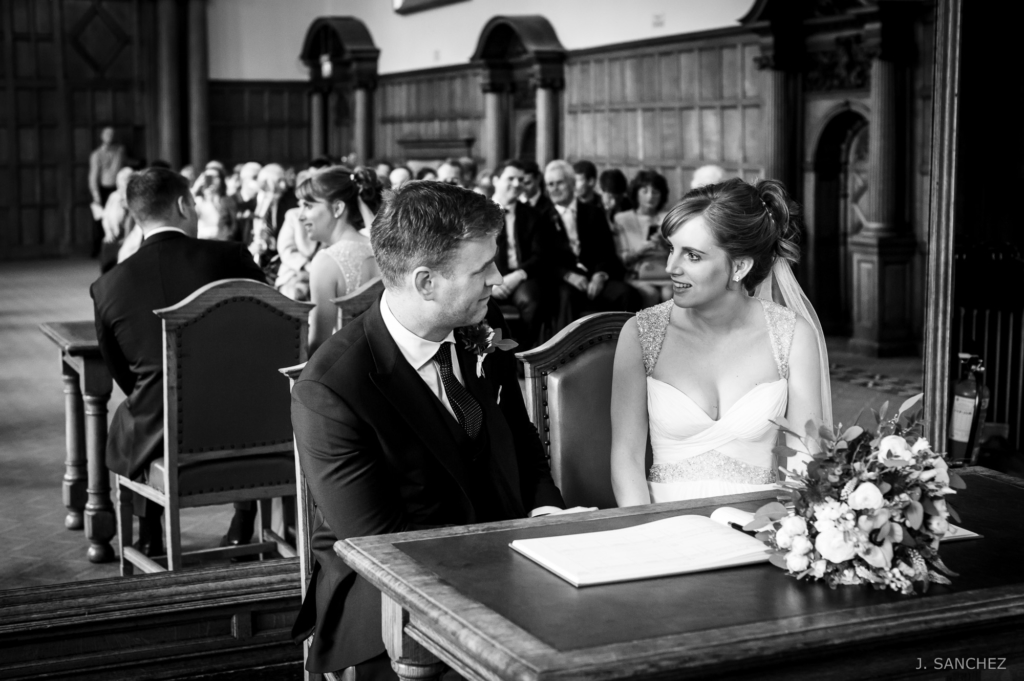 Signing the wedding registry at Sheffield Town Hall
